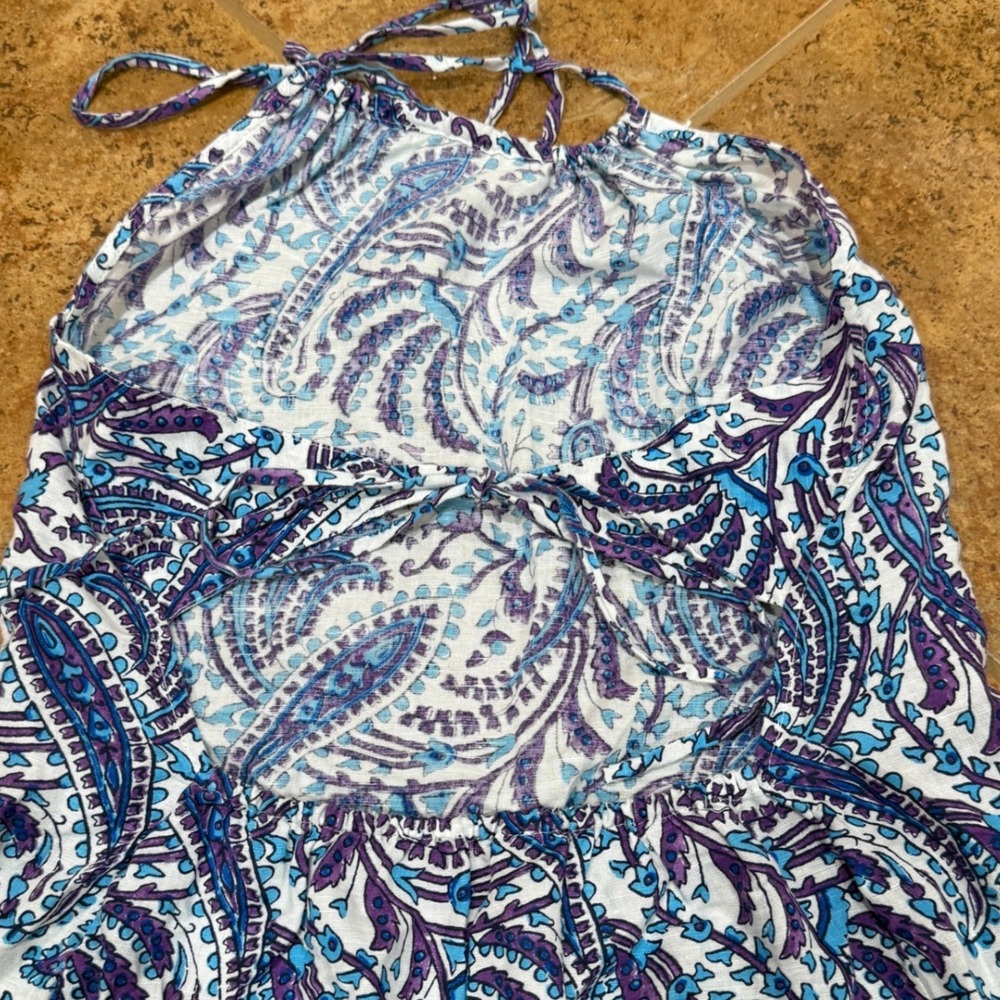 J.Crew Halter-Neck Linen Blend Beach Dress Purple Paisley XS Resort Coastal - Picture 8 of 10